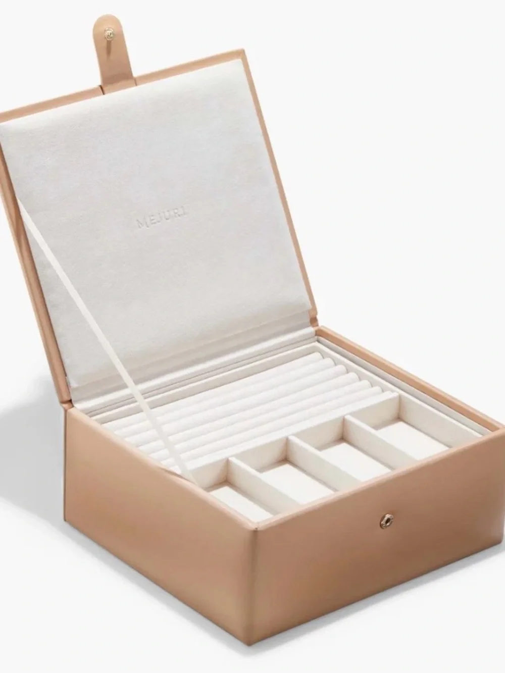 Mejuri Beige Jewelry Organizer with Ring Rolls and Compartments